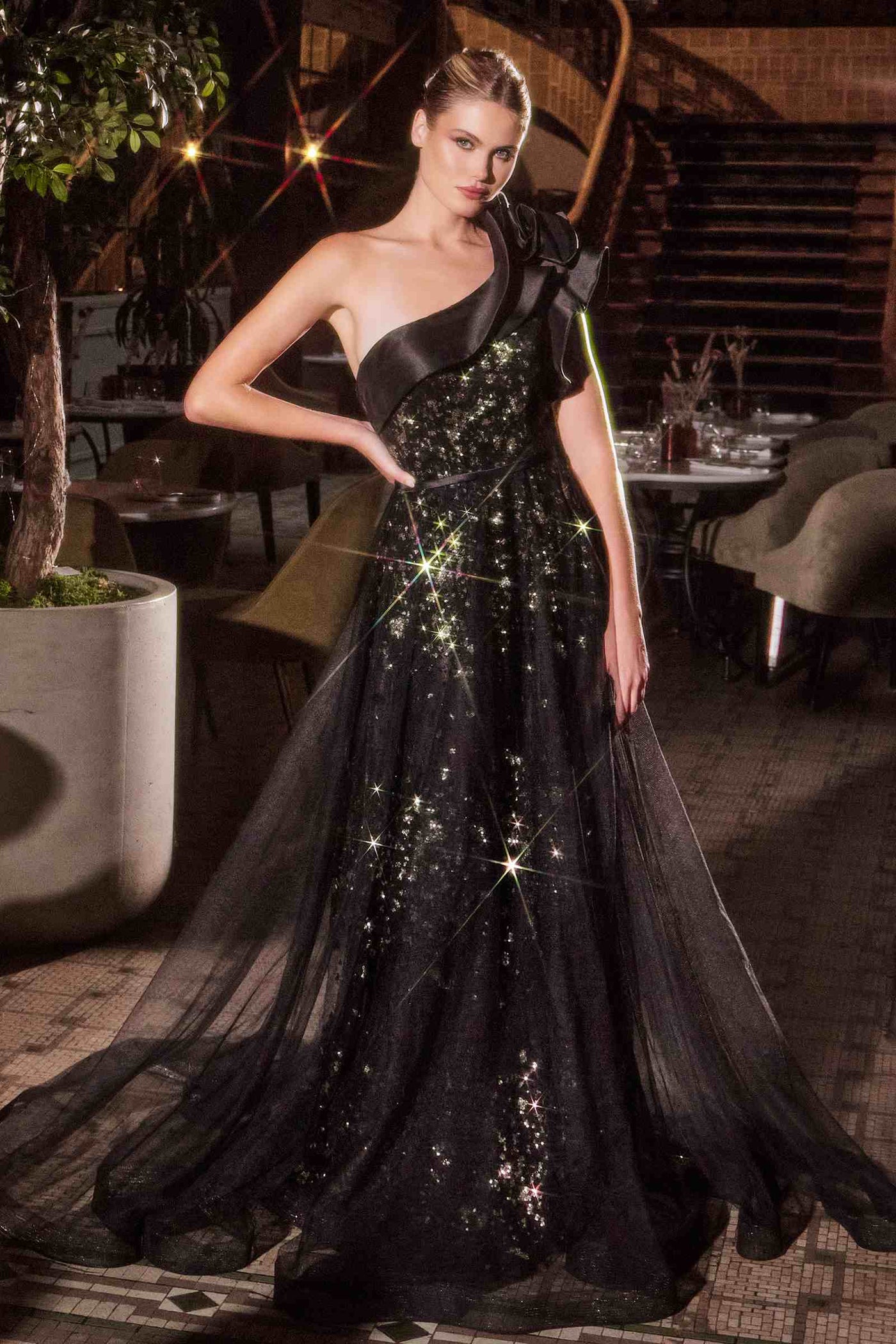 Ladivine CB157 Dress One Shoulder Black Ball Gown - Glamourous Grace