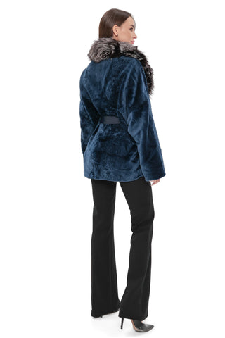 Calabria Genuine Astrakhan Silver Fox Trim Coat