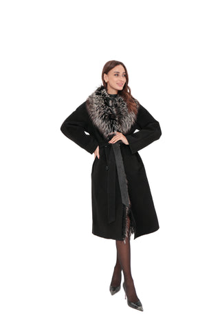 Genuine Silver Fox Cashmere Blend Coat