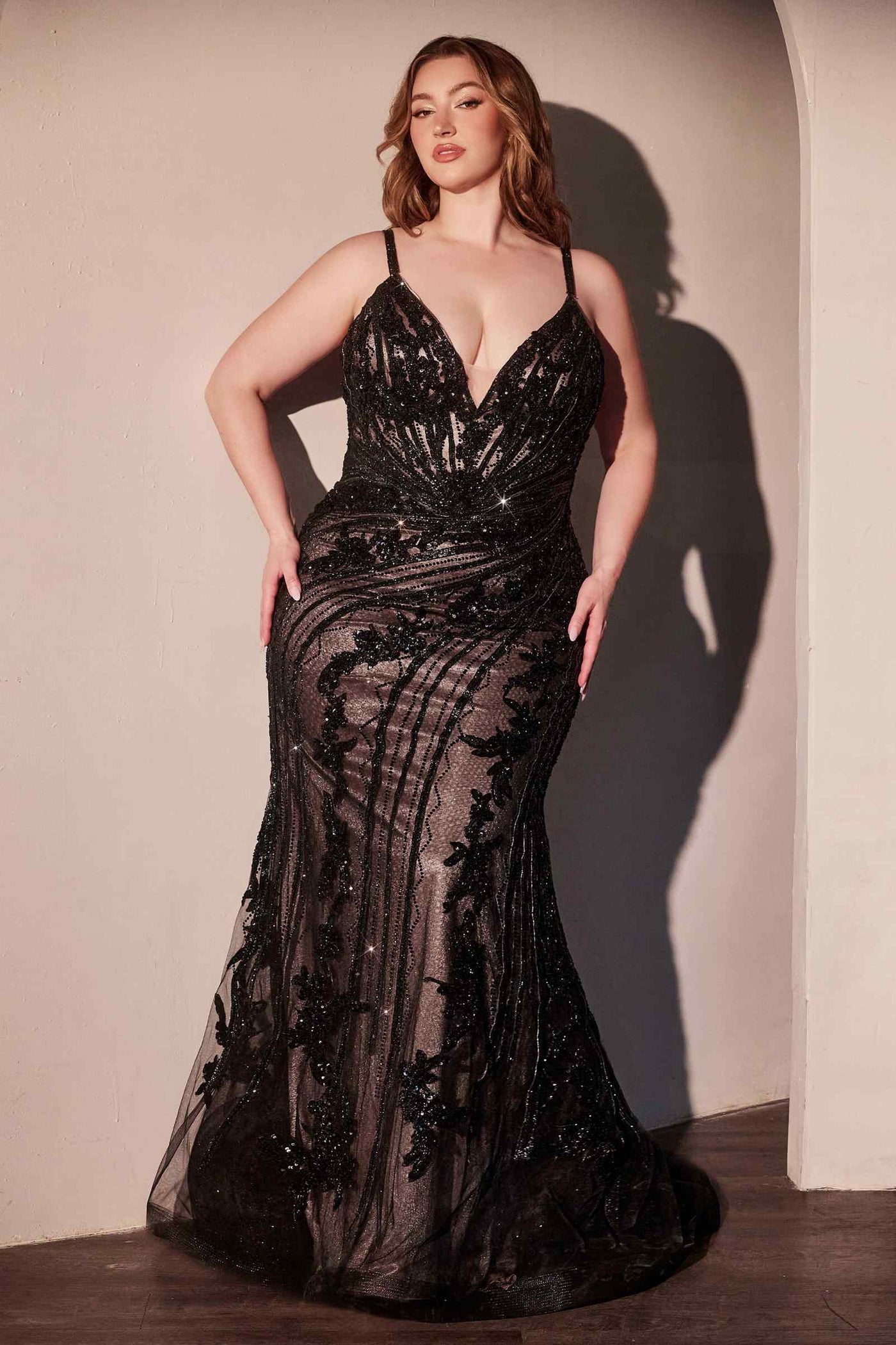 Ladivine CC0389C Dress Lace Embellished Fitted Gown - Glamourous Grace