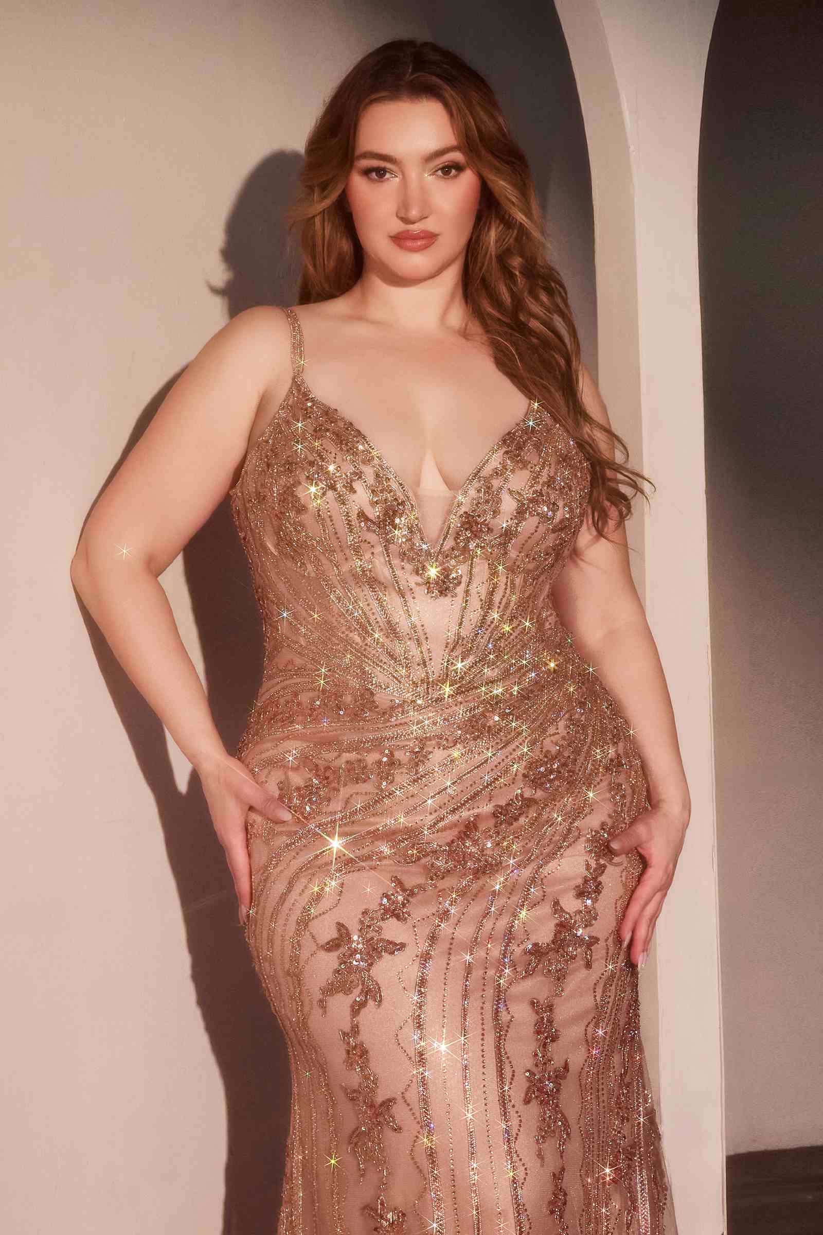 Ladivine CC0389C Dress Lace Embellished Fitted Gown - Glamourous Grace