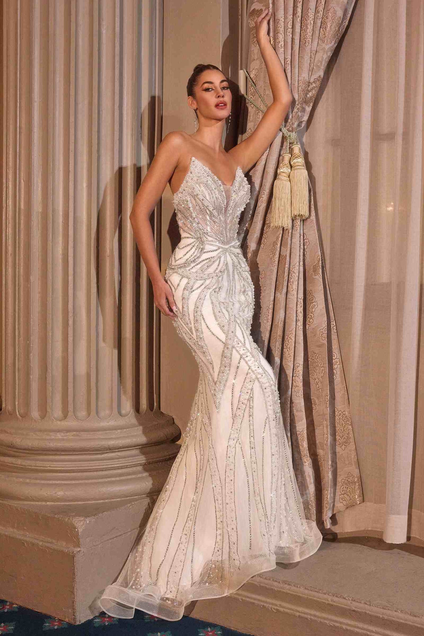 Ladivine CC0688W Fitted Bridal Gown Strapless Plunging Neckline - Glamourous Grace