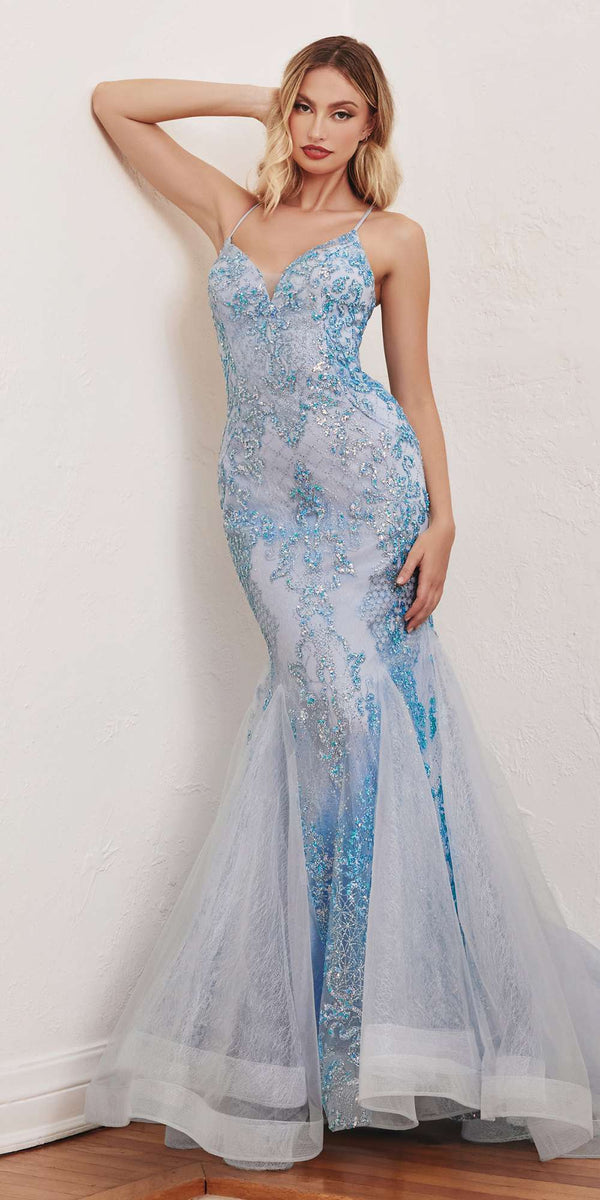 Cinderella Divine CC2279 Long Glitter Printed Mermaid Gown - Glamourous Grace