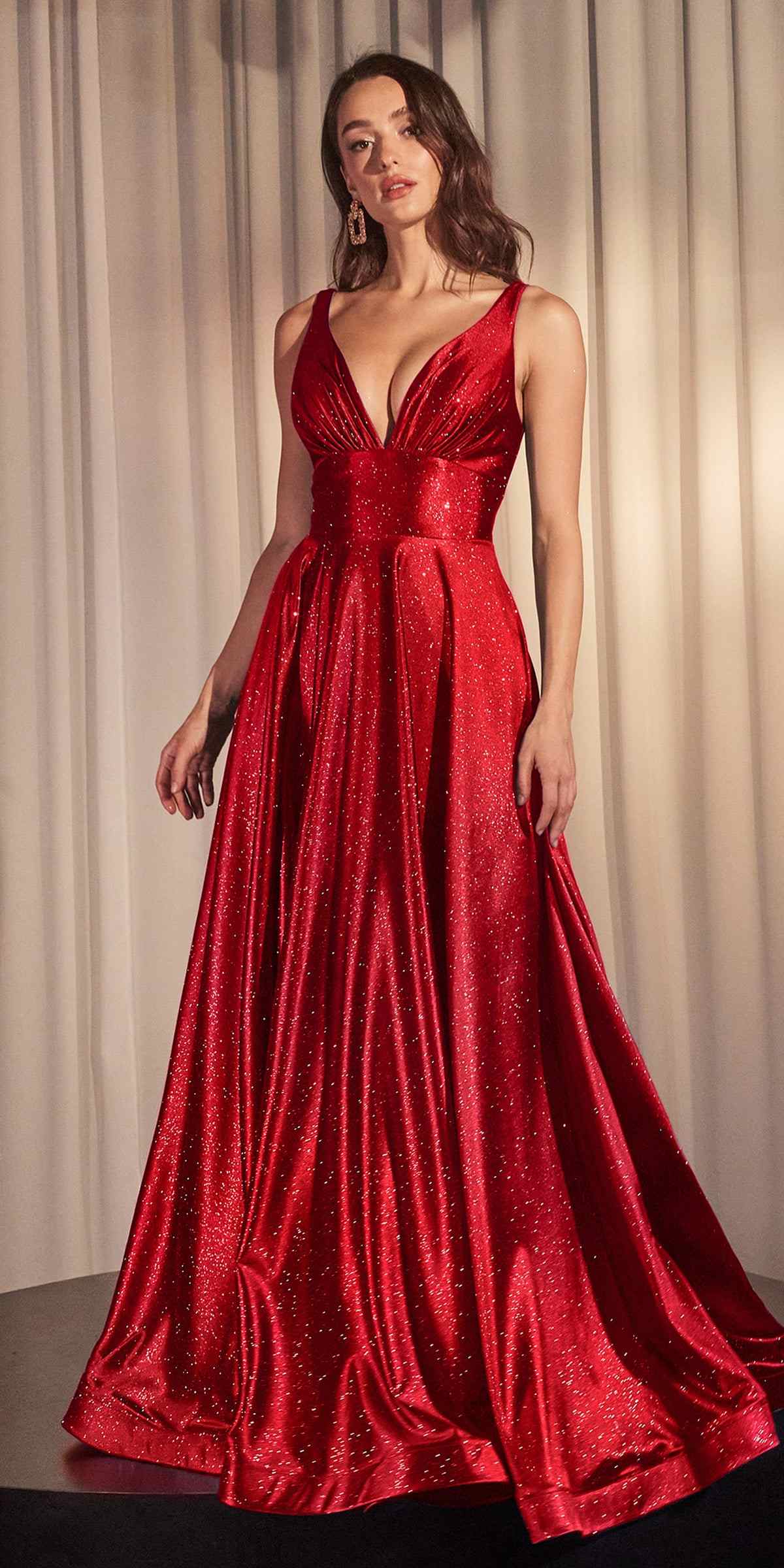 Ladivine CC2349 Long Glitter Stretch Satin A-Line Evening Gown - Glamourous Grace