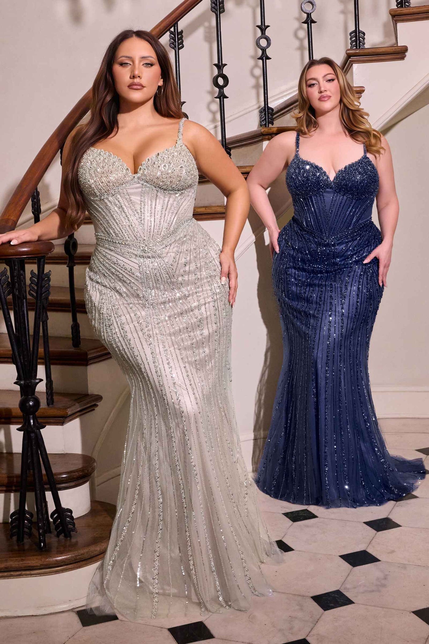 Ladivine CC398C Dress Strapless Beaded Fitted Plus Size Prom Gown - Glamourous Grace
