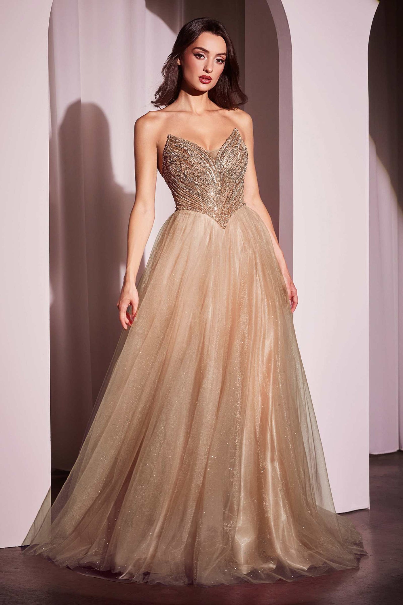 Ladivine CC415 Dress Strapless Beaded Tulle Ball Gown - Glamourous Grace