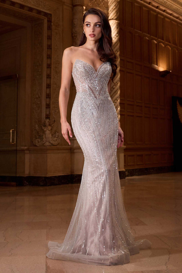 Ladivine CC416 Dress Sequin Strapless Fitted Gown - Glamourous Grace