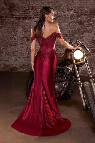 Ladivine CC456 Glitter Satin Strech Fitted Evening Gown