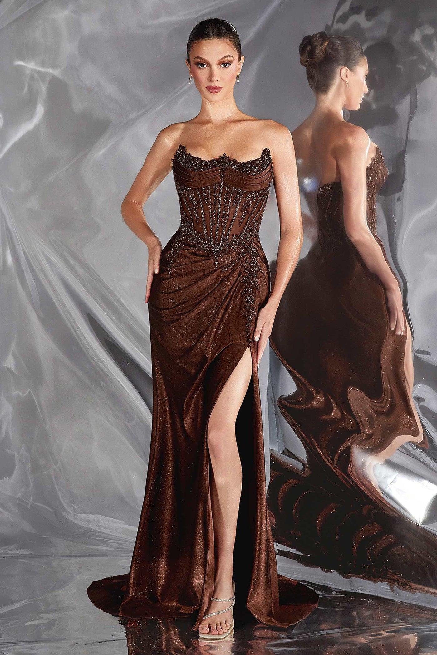 Ladivine CC463 Strapless Sweetheart Fitted Satin Skirt Gown - Glamourous Grace