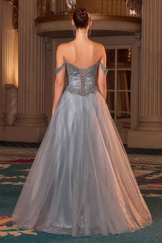 Ladivine CC471 Off Shoulder Glitter Tulle Corset Bodice A-line Ball Gown