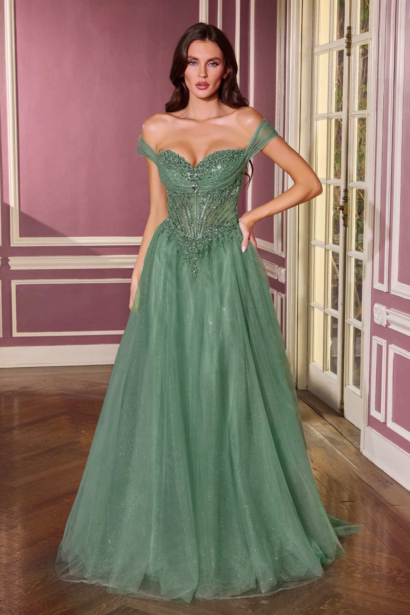Ladivine CC493 Regal Off the Shoulder Soft Tulle Straps Ball Gown - Glamourous Grace