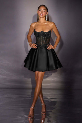 Ladivine CC502 Fit and Flare Crystal and Beaded Mini Dress