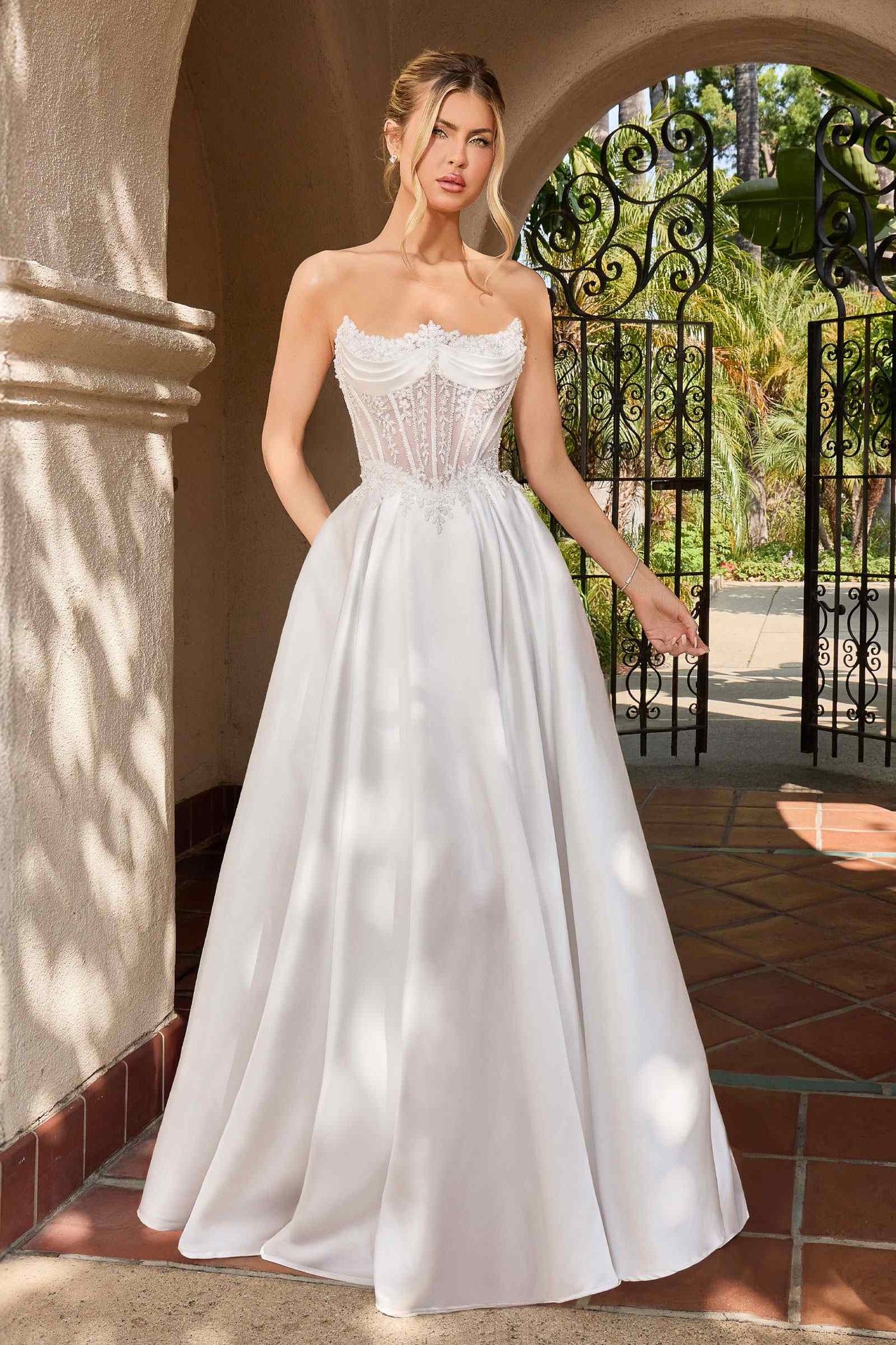Ladivine CC511W Strapless A-Line Off White Bridal Gown - Glamourous Grace