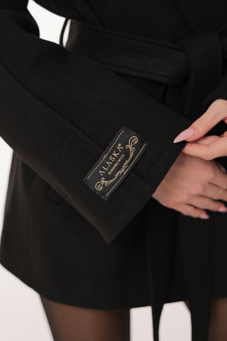 Astoria Midi Cashmere Wool Blend Coat in Black