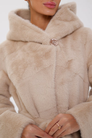 Faux Mink Effect Fur Hooded Coat