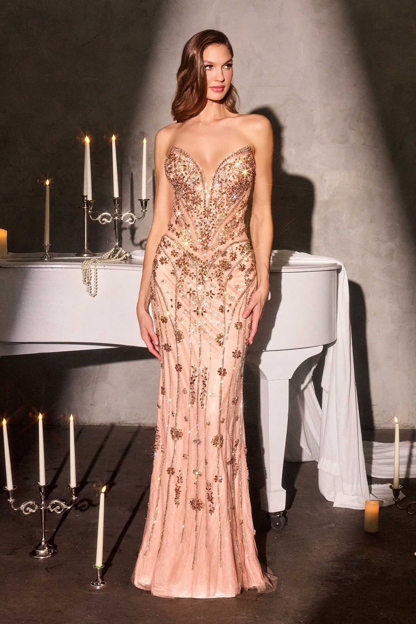 Ladivine CC8271 Red Carpet Glamour Crystal Embellished Fitted Gown - Glamourous Grace