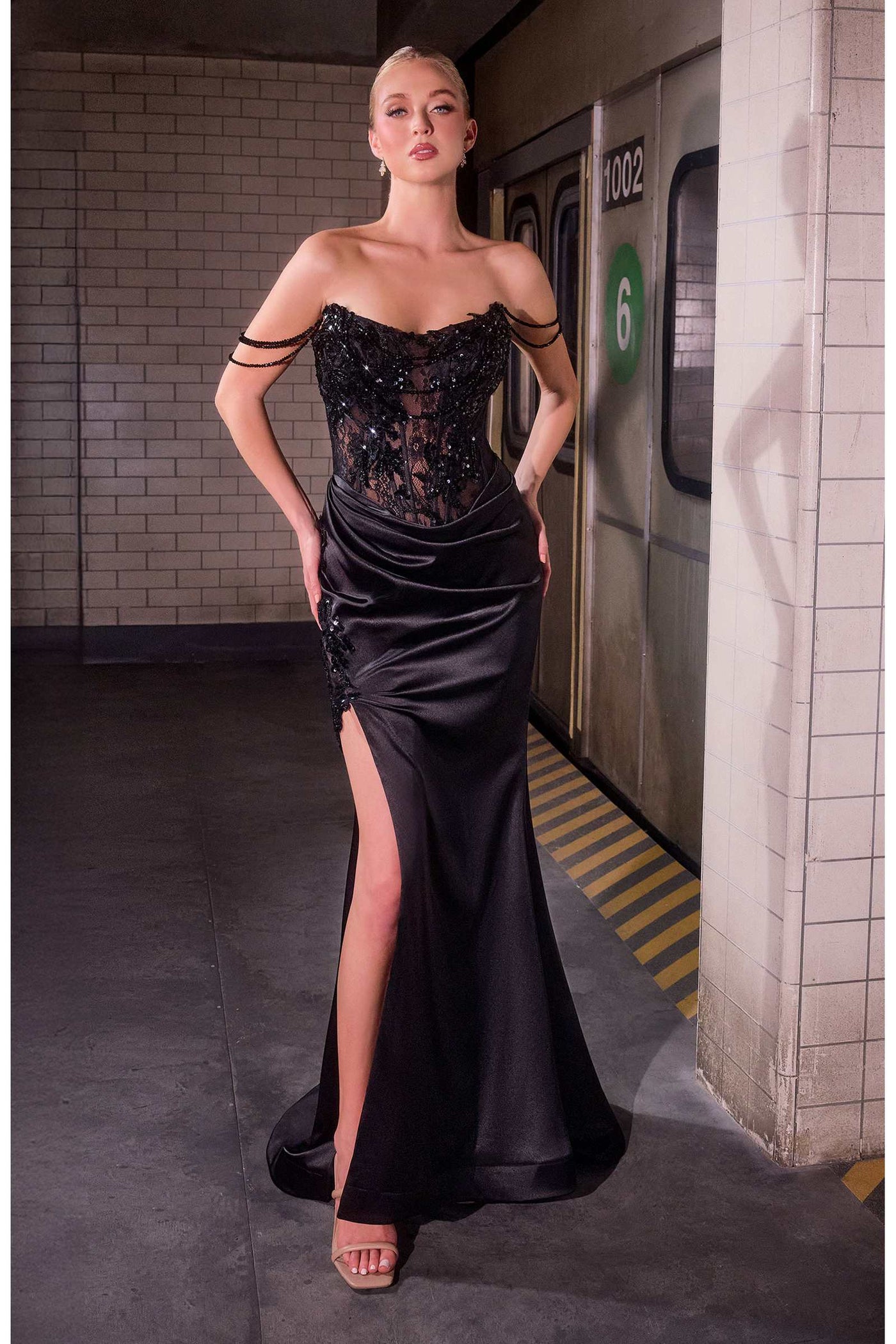 Ladivine CC8273 Sultry Strapless Satin Skirt Fitted Evening Gown - Glamourous Grace
