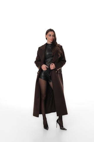 Ellis Tailored Cashmere Wool Coat in Chocolate