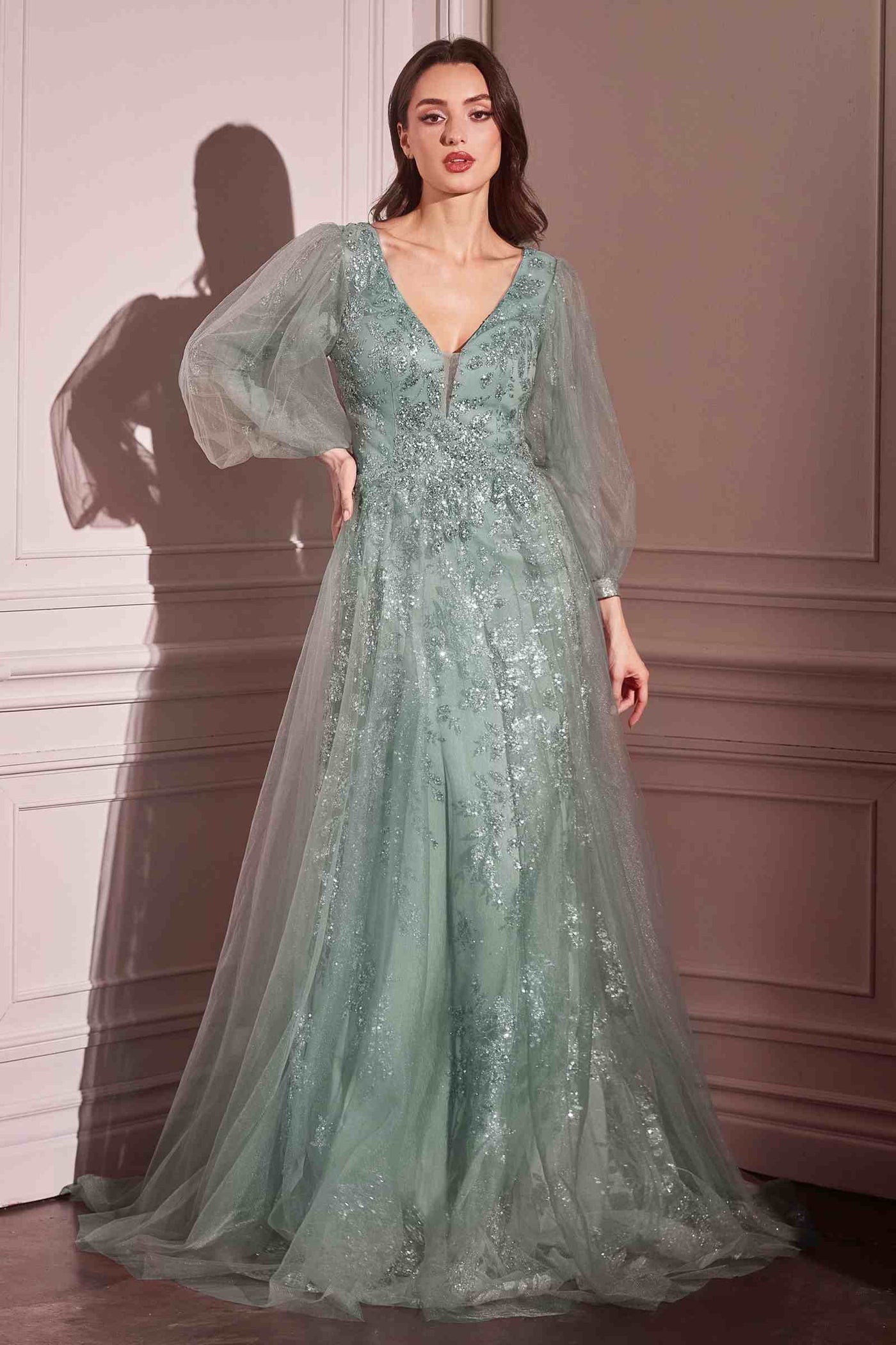 Ladivine CD0102 Dress Long Sleeve Layered Tulle A-Line Gown - Glamourous Grace