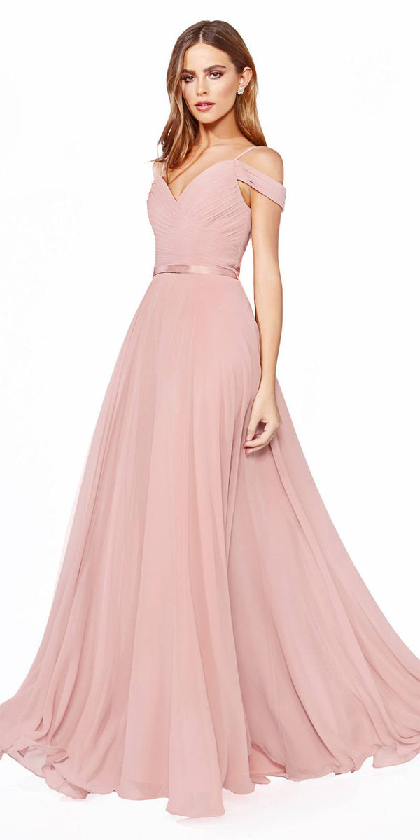 Cinderella Divine CD0156 Long Off The Shoulder Chiffon Gown Corset Back - Glamourous Grace