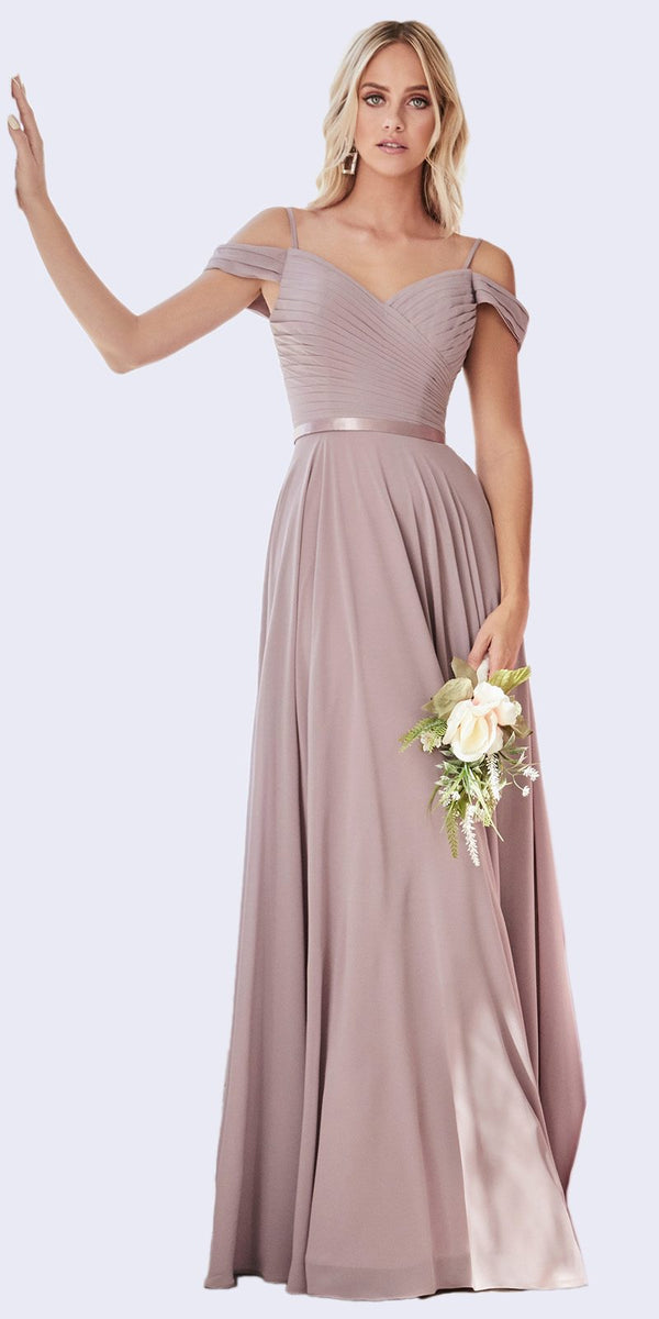 Cinderella Divine CD0156 Long Off The Shoulder Chiffon Gown Corset Back - Glamourous Grace