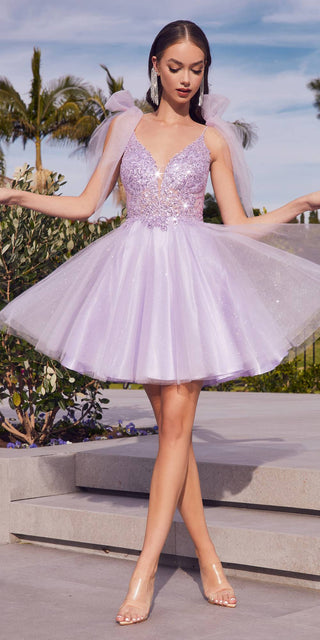 Cinderella Divine CD0174 Short A-Line Dress Lace Applique Tulle Ribbon