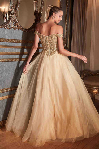 Cinderella Divine CD0177 Glitter Tulle A-Line Ball Gown Off the Shoulder