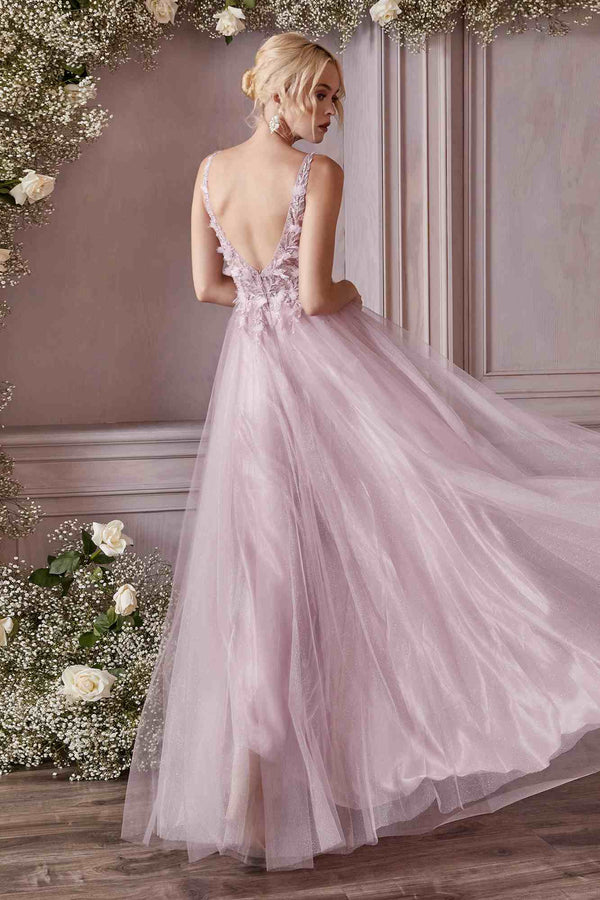 Cinderella Divine CD0181 Long Lace Floral A-Line Tulle/Lace Dress - Glamourous Grace