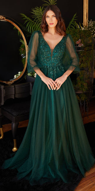 Cinderella Divine CD0182 Glitter Tulle A-Line Formal Dress