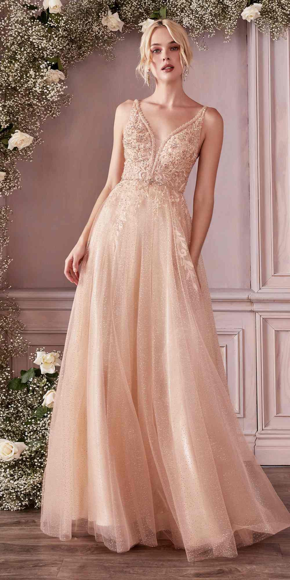 Cinderella Divine CD0196 Layered Tulle A-Line Gown - Glamourous Grace
