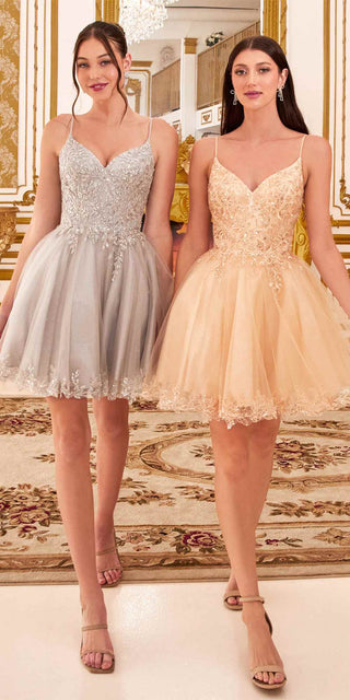 Ladivine CD0213 Short A-Line and Glitter Tulle Dress