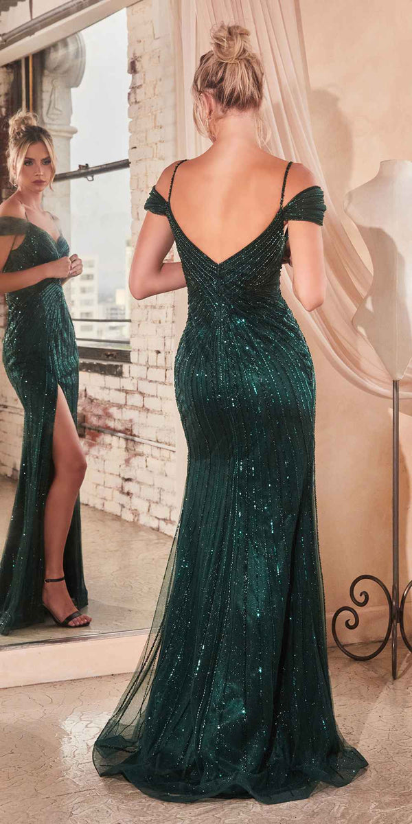 Ladivine CD0219 Long Off the Shoulder Sequin and Beaded Gown - Glamourous Grace