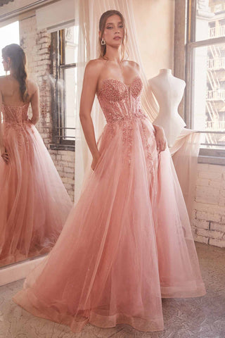 Ladivine CD0230 Long Strapless Layered Tulle Leg Slit Ballgown
