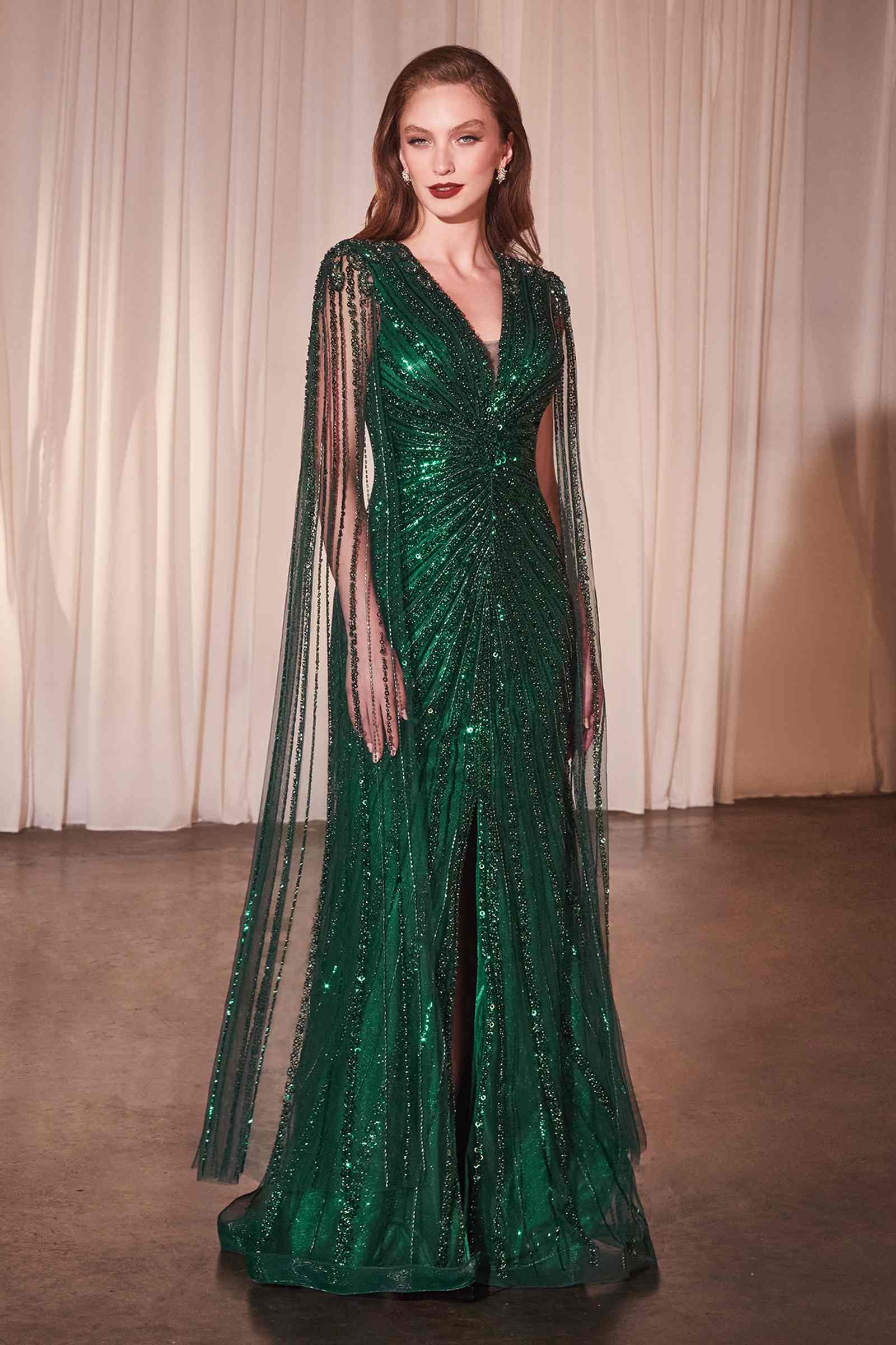 Ladivine CD0239 Long Sleeve Fully Beaded Sheath Gown - Glamourous Grace