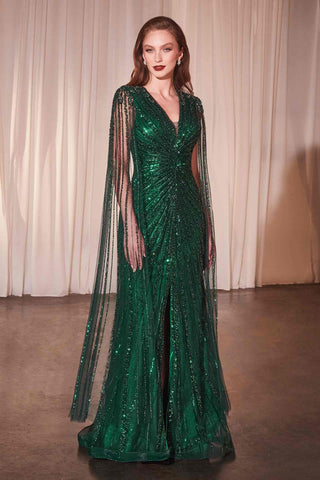 Ladivine CD0239 Long Sleeve Fully Beaded Sheath Gown