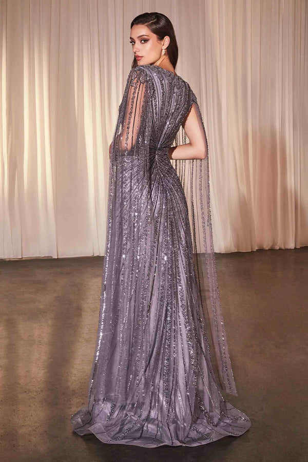Ladivine CD0239 Long Sleeve Fully Beaded Sheath Gown - Glamourous Grace