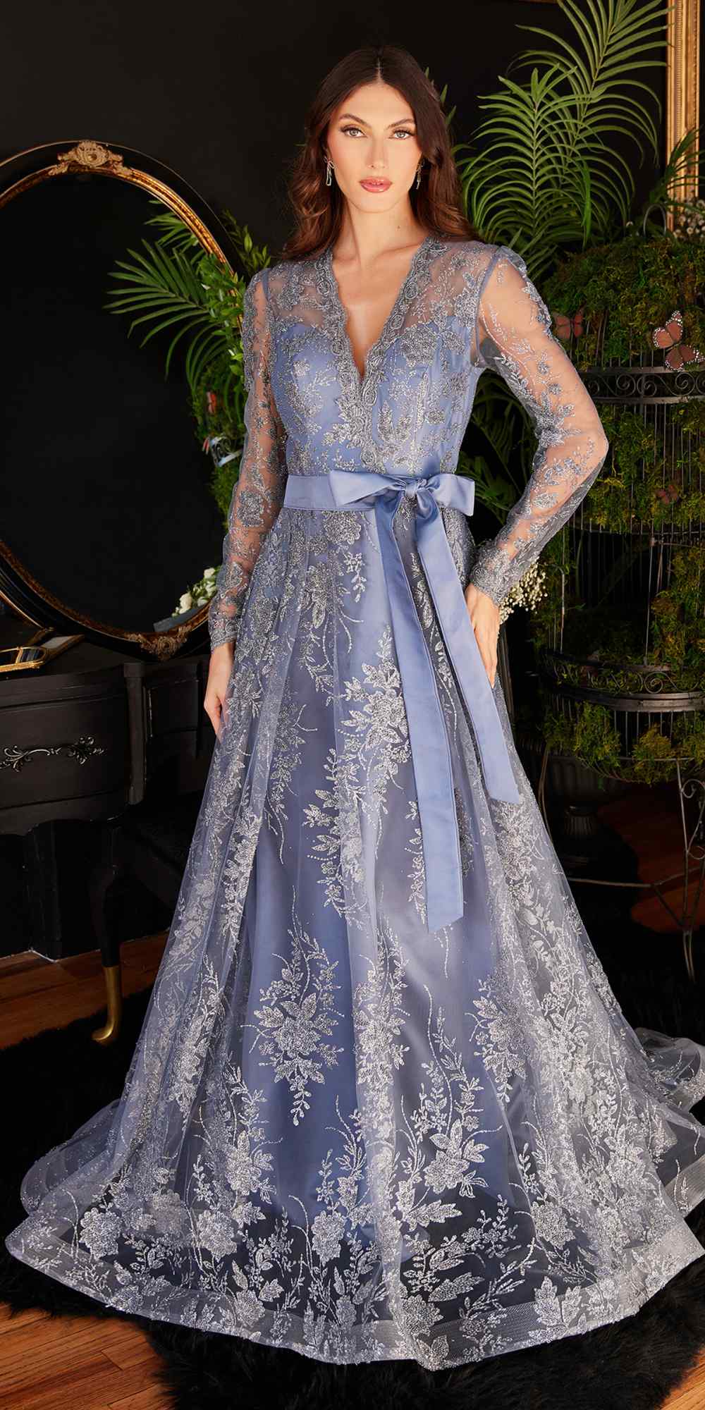 Cinderella Divine CD233 Long Sleeve Embellished Ball Gown - Glamourous Grace