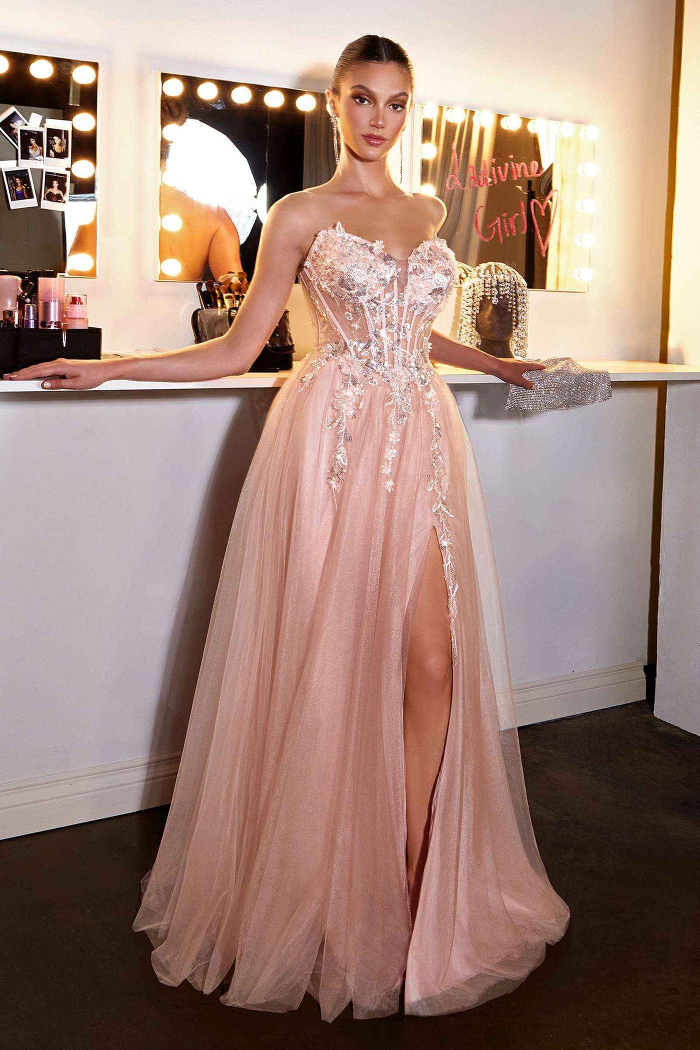 Ladivine CD2426 Enchanting 3D Floral Applique A-Line Gown - Glamourous Grace