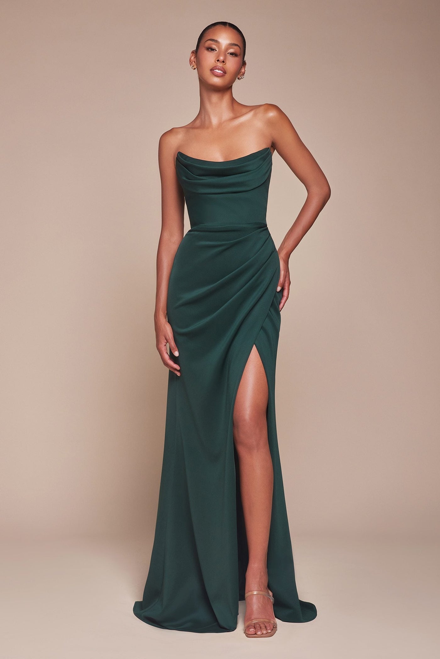 Ladivine CD355 Long Strapless Chiffon Scoop Neck Gown - Glamourous Grace