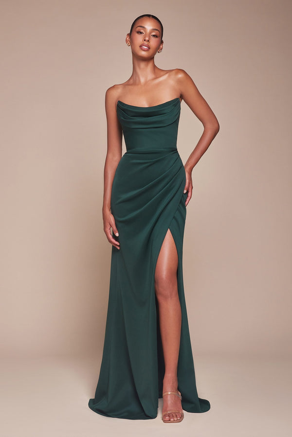 Ladivine CD355 Long Strapless Chiffon Scoop Neck Gown - Glamourous Grace