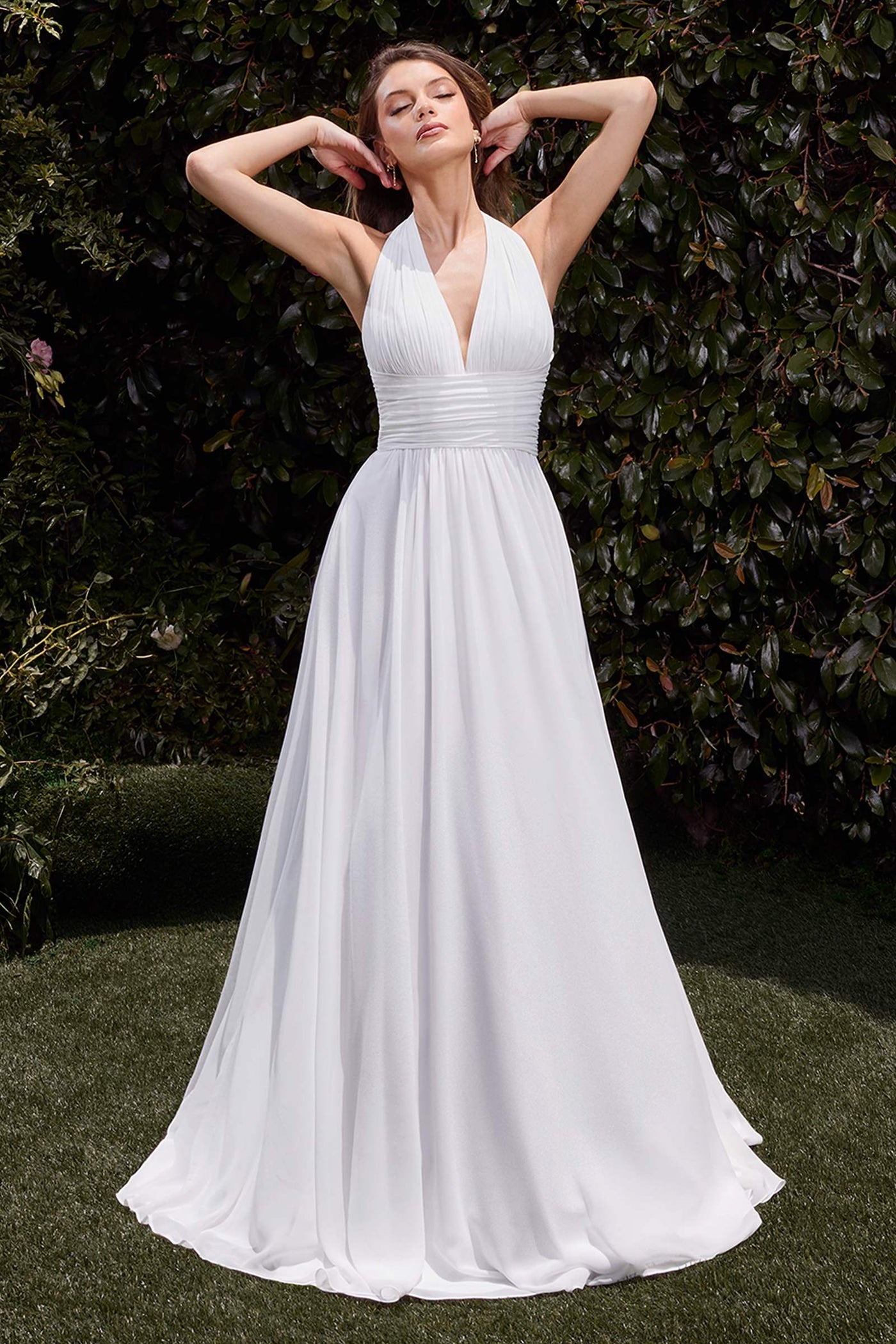 Ladivine CD372W Dress Satin Halter Neckline A-Line Bridal Gown - Glamourous Grace