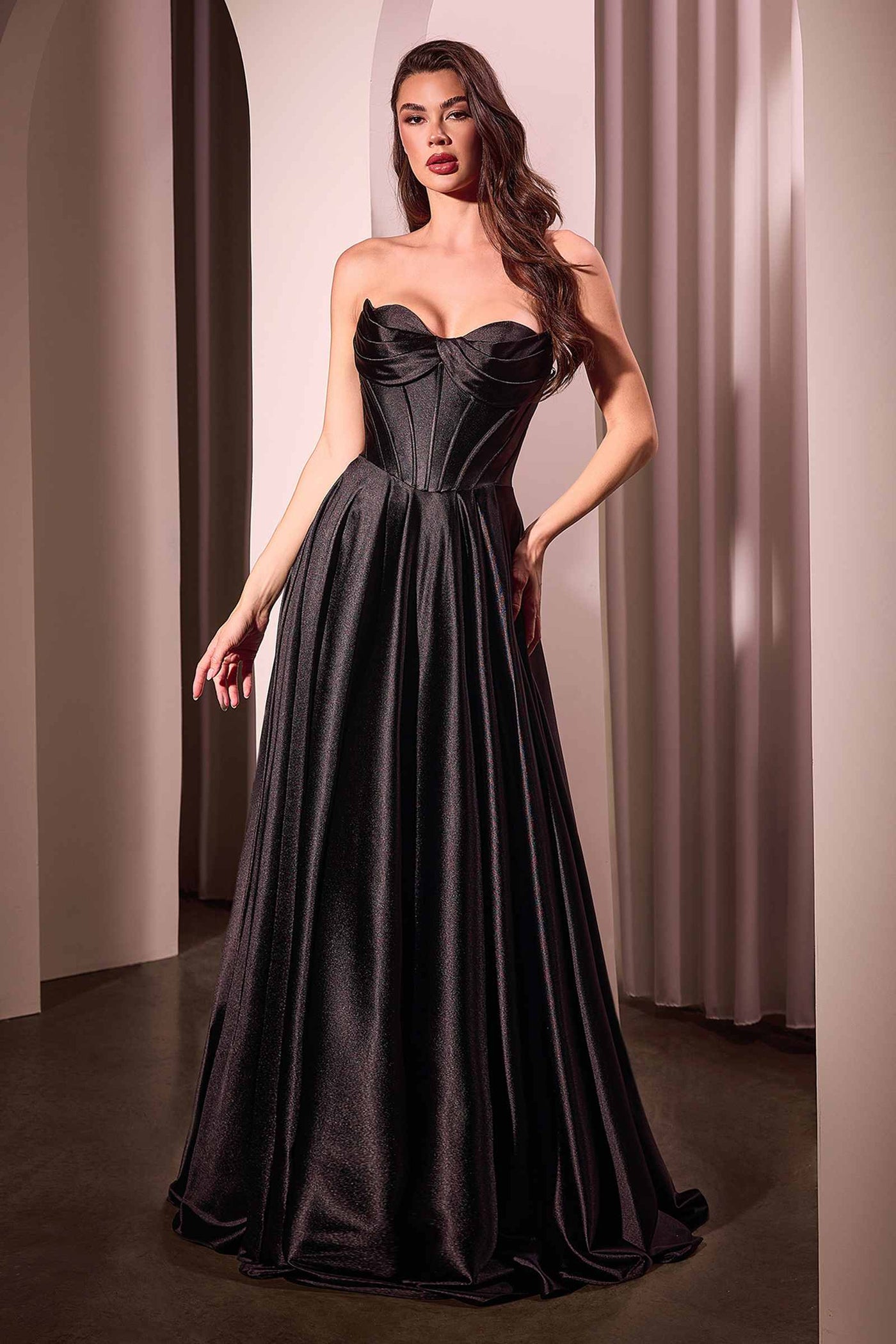 Ladivine CD378 Dress Strapless Satin A-Line Gown - Glamourous Grace