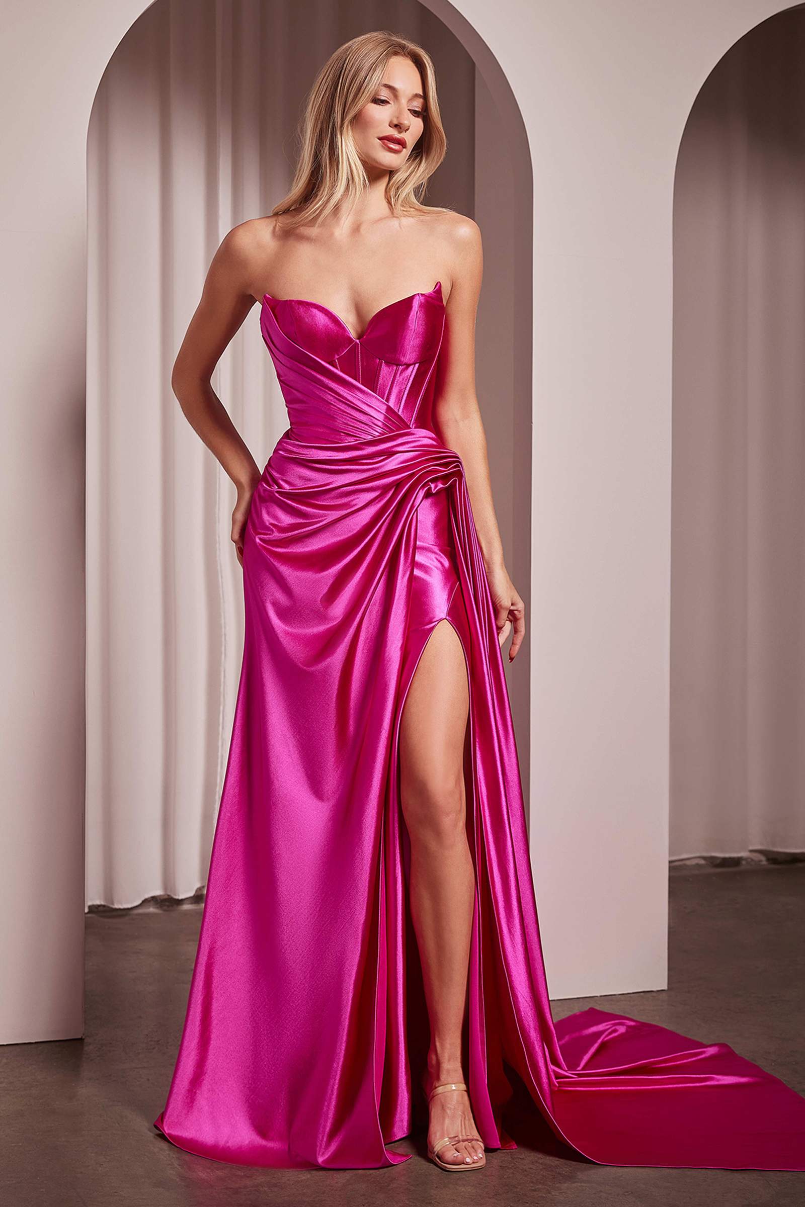 Ladivine CD379 Dress Strapless Fitted Structured Satin Gown - Glamourous Grace