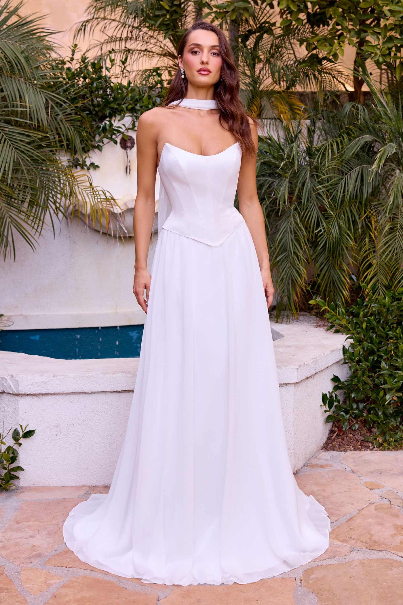 Ladivine CD386W Chiffon Strapless A-Line Bridal Gown - Glamourous Grace
