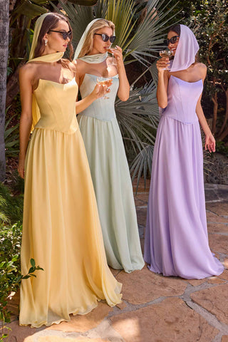 Ladivine CD386 Strapless Curved Neckline Boned Bodice A-line Gown
