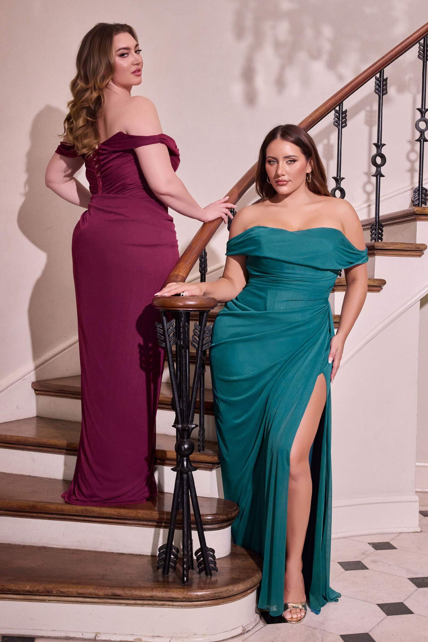 Ladivine CD387C Formal Soirées Off Shoulder Ruched Bodice Plus Size Dress - Glamourous Grace