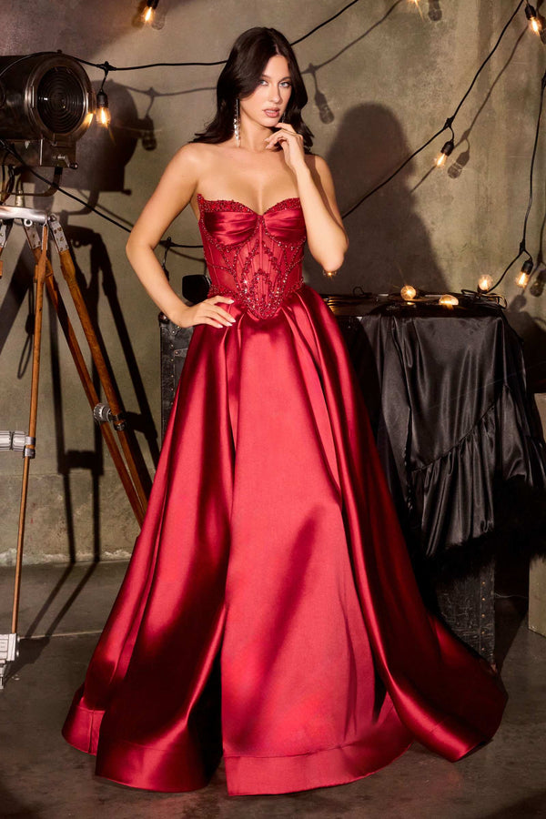 Ladivine CD389 Long A-Line Mikado Skirt Strapless Formal Dress - Glamourous Grace