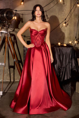 Ladivine CD389 Long A-Line Mikado Skirt Strapless Formal Dress