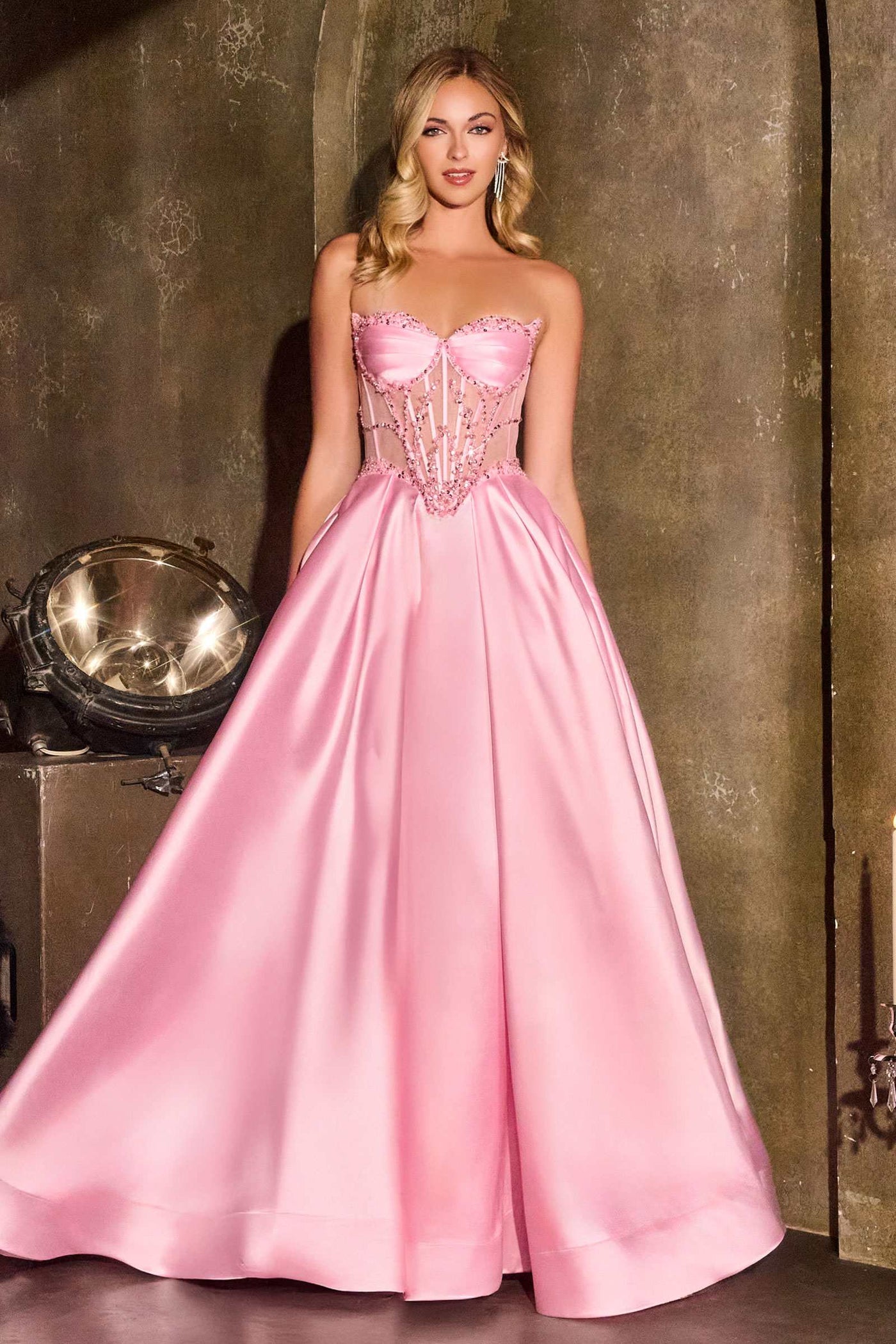 Ladivine CD389 Long A-Line Mikado Skirt Strapless Formal Dress - Glamourous Grace