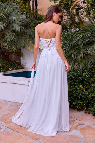CLEARANCE - Ladivine CD395W Chiffon A-line Wedding Strapless Dress (Size 4) - Glamourous Grace